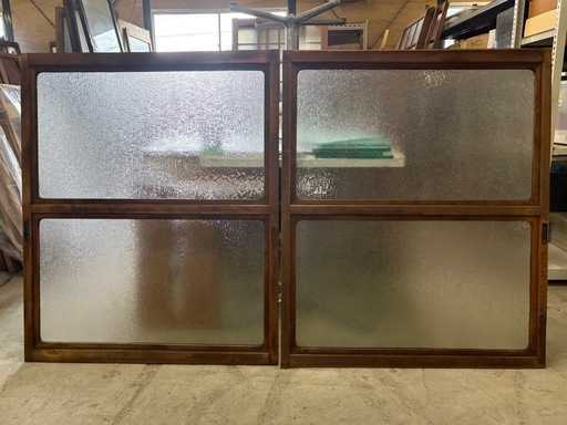 建具　窓　ガラス　2枚セット　(約)110.5cm×92cm×3cm 古民家　古民家再生　ジャンク
