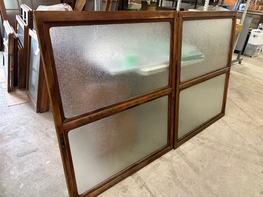 建具　窓　ガラス　2枚セット　(約)110.5cm×92cm×3cm 古民家　古民家再生　ジャンク