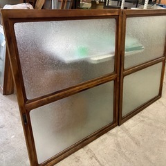 建具　窓　ガラス　2枚セット　(約)110.5cm×92cm×3cm 古民家　古民家再生　ジャンクの画像