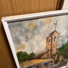 油絵　風景画　教会の画像