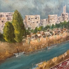 油絵　風景画　湖北　団地風景の画像