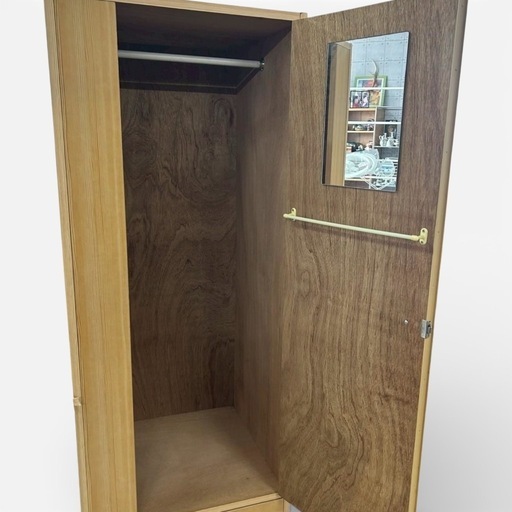 木製 洋服タンス クローゼット ハンガーラック付き ミラー付き