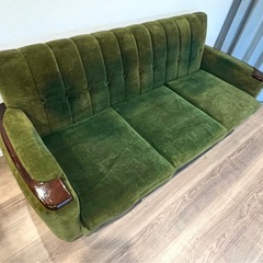 【1970年代】昭和レトロ 深緑3Pソファ ヴィンテージ モケットの画像