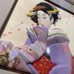 押絵　日本和風アート 女性の肖像画　ハンドメイド　昭和　着物　犬　戌　干支　レトロ　インテリアの画像