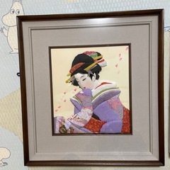 押絵　日本和風アート 女性の肖像画　ハンドメイド　昭和　着物　犬　戌　干支　レトロ　インテリアの画像