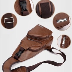 【新品未使用】ボディバッグ ワンショルダーバッグ レザー調 USBポート付き 茶色 の画像