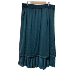 しまむら プリーツロングスカート 総ゴム 裏地付き ダークグリーン 4Lの画像