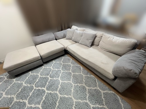 直接受け渡し限定】タンスのゲン グレー L字型ファブリックソファ (お