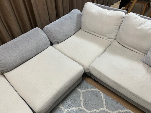 直接受け渡し限定】タンスのゲン グレー L字型ファブリックソファ (お