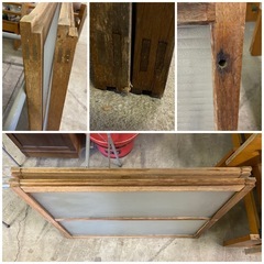 ガラス窓G　木製　2枚セット　建具　中古品　昭和レトロの画像