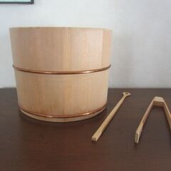 木製アイスペール 銅タガ 深川 桶栄謹製 　トングとマドラー付きの画像