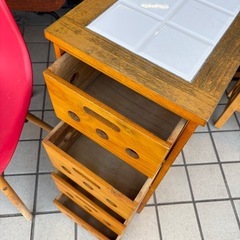 北欧レトロ タイル天板 木製収納　　0305-02 の画像