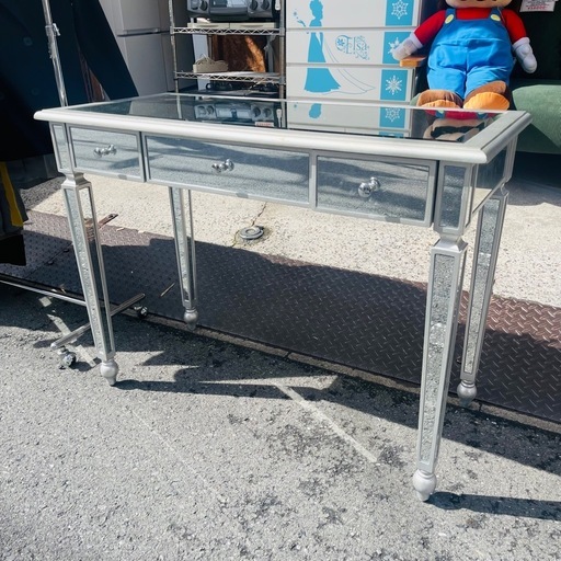 コンソールテーブル　デスク　ミラー　バニティ　ライティング　検　MTFY 鏡面　鏡　化粧台　メイクアップ Mirrored Vanity Desk / Dressing Table with Mirror / Mirror-Finish Console Table ビンテージ　vintage