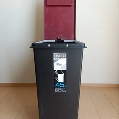 【人気の2WAY】ユニード プッシュ＆ペダルゴミ箱 45L（ブラック×レッド）の画像
