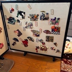 美品　押絵　江戸ちりめん　二枚屏風　 干支　源氏物語の画像