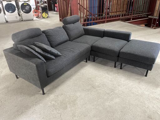 【美品】L字ソファー コーナーソファー オットマン付き グレー系 脚付き クッション付き 早い者勝ち 引取歓迎 配送OK
