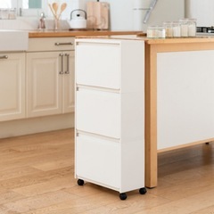 KEYUCA rectie 3段収納ラック キャスター付き 検） KEYUCA rectie ケユカ 収納ラック 3段収納 フラップ収納 キャスター付き スリム収納 キッチン収納 ランドリー収納 玄関収納 シンプル収納の画像