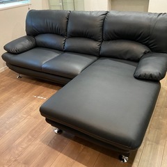 【美品】カウチソファ 3人掛け ブラック 分割式の画像