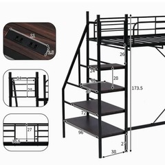 【ロフトベッド デスク付き 収納棚付き シングル ホワイト】の画像