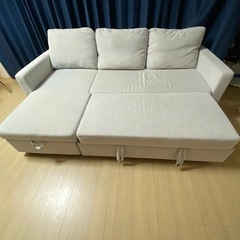 ニトリ カウチソファ ソファベッド 収納付き グレーの画像