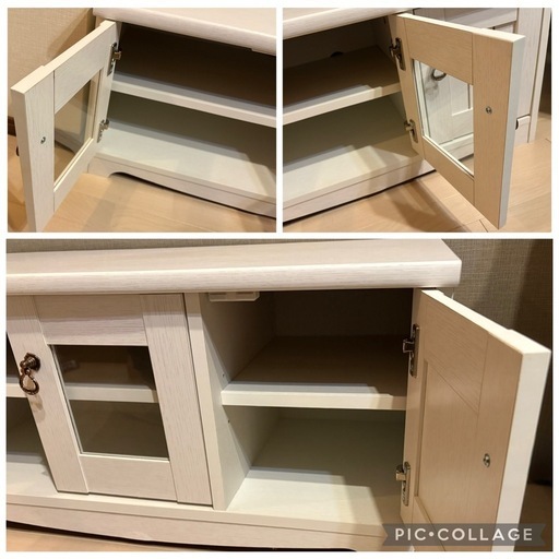 【美品】　テレビ台 フレンチ アンティーク ホワイト 白 完成品 木製ローボード 白家具 テレビボード 姫系 ロココ カントリー家具 