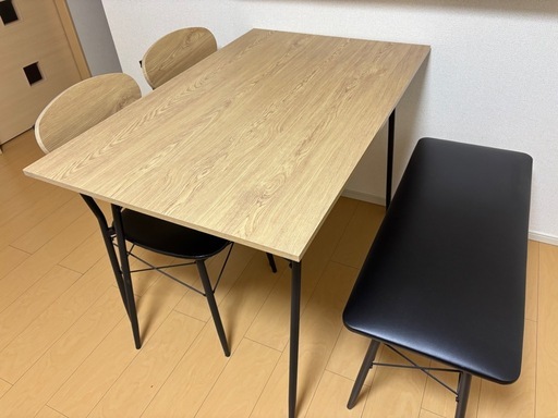 【お譲り先決まりました】北欧　ダイニングテーブルセット　ベンチ　チェア　4点セット　アイアン　　　