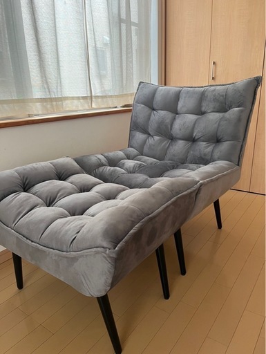 【⚠️交渉進行中 】【美品】【ニトリ】ベルベット調オットマン付きソファ