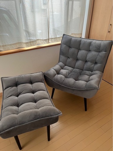 【⚠️交渉進行中 】【美品】【ニトリ】ベルベット調オットマン付きソファ