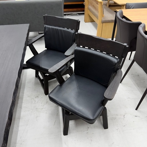 【美品‼️】大型サイズ♪ 190cm幅4~5人掛けダイニングテーブルセット 和風デザイン 片側ベンチ 回転チェア ラバーウッド無垢材ブ