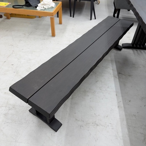 【美品‼️】大型サイズ♪ 190cm幅4~5人掛けダイニングテーブルセット 和風デザイン 片側ベンチ 回転チェア ラバーウッド無垢材ブ