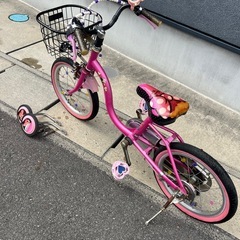 自転車 子供 幼児 補助輪付き  キッズ自転車 ミニー １６インチ　の画像