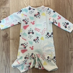 可愛いミッキー＆ハチさんロンパース2枚セット 80 綿混 記名なし 状態良好の画像