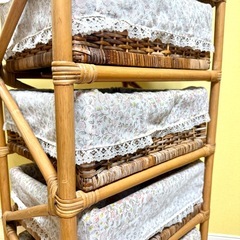 ラタンチェスト 4段 キャスター付 収納ラック ナチュラルの画像