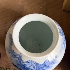 染付 山水図 花瓶 高さ約30cm 和風花器 床の間飾りの画像