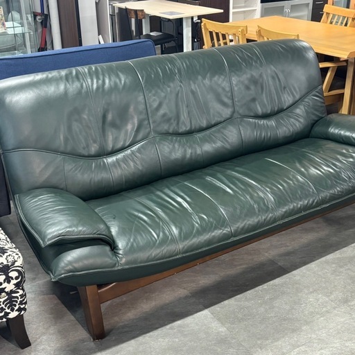 値下げ！ アサヒ家具 3人掛けソファ JACK 緑系 レザー 革張り C204 