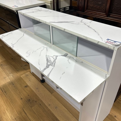 大理石調　キャビネット　食器棚　おしゃれ　インテリア家具