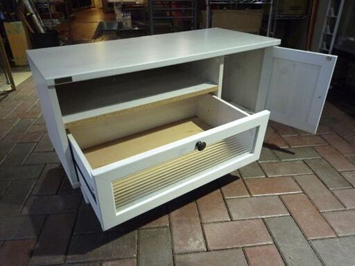 引出し収納付き 木製 テレビ台 幅90cm ホワイト系 木目調 テレビボード AVボード 収納家具 札幌市東区 新道東店