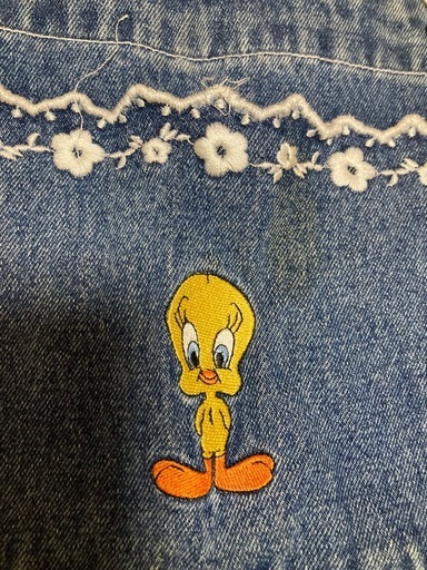 90s'ビンテージワーナーブラザーズ、トィーティー刺繍オーバーオール
