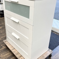 M【中古品】IKEA イケア BRIMNES ブリムネス チェスト 引き出し×3 ホワイト フロストガラス 78x46x95cm 衣類収納 収納家具 チェスト タンスの画像