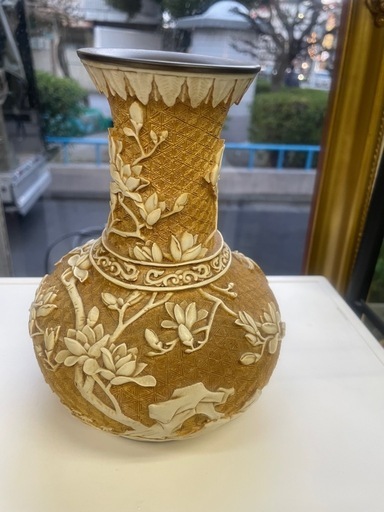 花瓶 中国伝統工芸 堆朱 彫漆  真鍮ベース 乾隆年製 復刻品