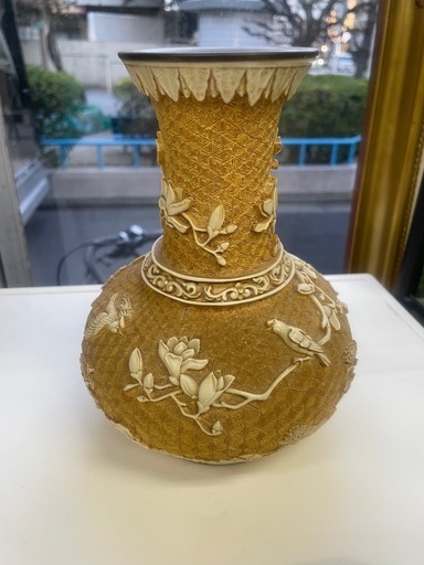 花瓶 中国伝統工芸 堆朱 彫漆  真鍮ベース 乾隆年製 復刻品