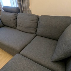 【引取限定・千葉市】3人掛けカウチソファー ネイビー(スツール・ヘッドレスト付)の画像