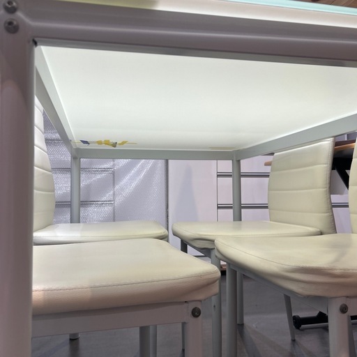 配達可【食卓5点セット】【ガラステーブル】クリーニング済み【管理番号0306】野