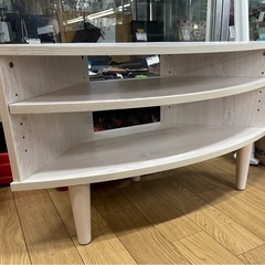 コーナーテレビ台 模様シール剥がれあり 木製 中古 小型の画像