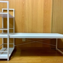 N&S【ロータイプ】ローデスク 幅110×奥行50×高さ41cm 棚付き 収納ラック付き 木製 座デスク 学習机 パソコンデスク 省スペース 在宅勤務 CJ05 (ホワイト)の画像