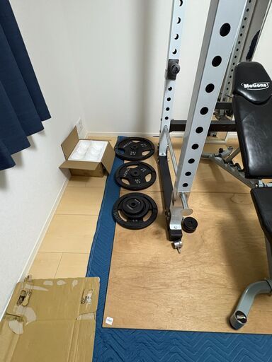 【引取限定】ホームジム一式 パワーラック＋ベンチ2台＋バーベル2本＋プレート大量