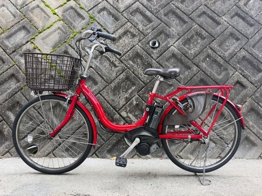 ヤマハ24インチ 赤 両方のタイヤは新品 バッテリー  12.3Ah 電動自転車【中古】