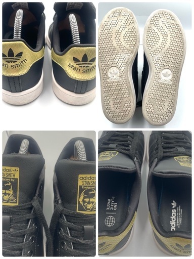 adidas スタンスミス 24cm 黒×金 ゴールドロゴ レディース 人気定番