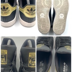adidas スタンスミス 24cm 黒×金 ゴールドロゴ レディース 人気定番の画像