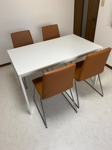 【値下げ】美品 IKEA ダイニングテーブルセット 4人用 本革チェア4脚 125×75